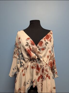 Women's Floral Wrap Tunic in Cream and Rust